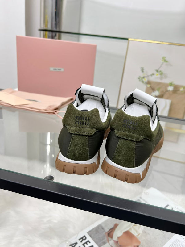 Miu TYRE Sneakers Olive Green Suede Technical Fabric 456331