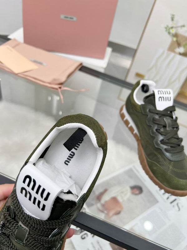 Miu TYRE Sneakers Olive Green Suede Technical Fabric 456331
