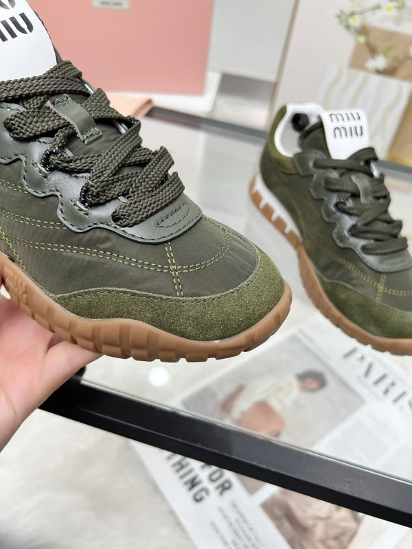 Miu TYRE Sneakers Olive Green Suede Technical Fabric 456331