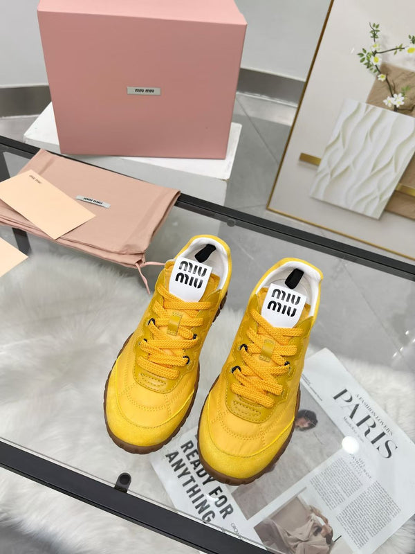 Miu TYRE Sneakers Yellow Suede Technical Fabric 456332