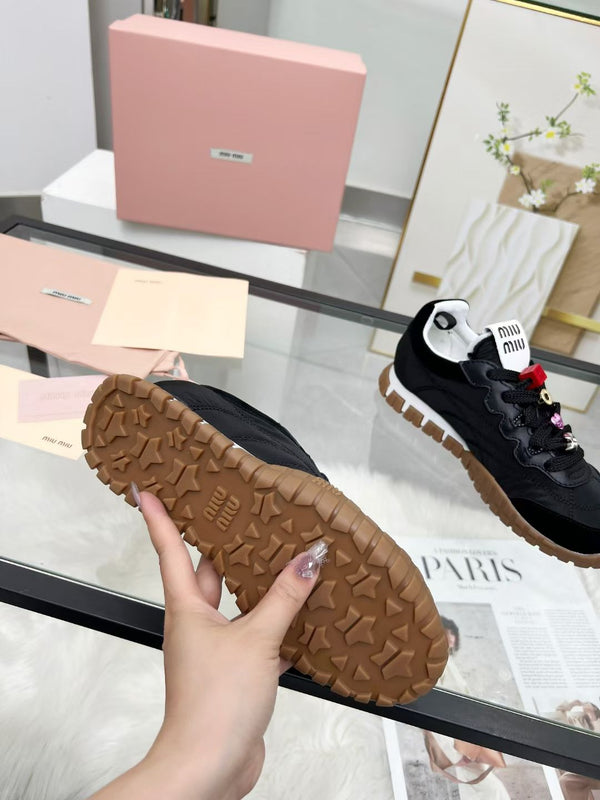 Miu TYRE Sneakers with Decorative Buckle Black Suede Technical Fabric 456334