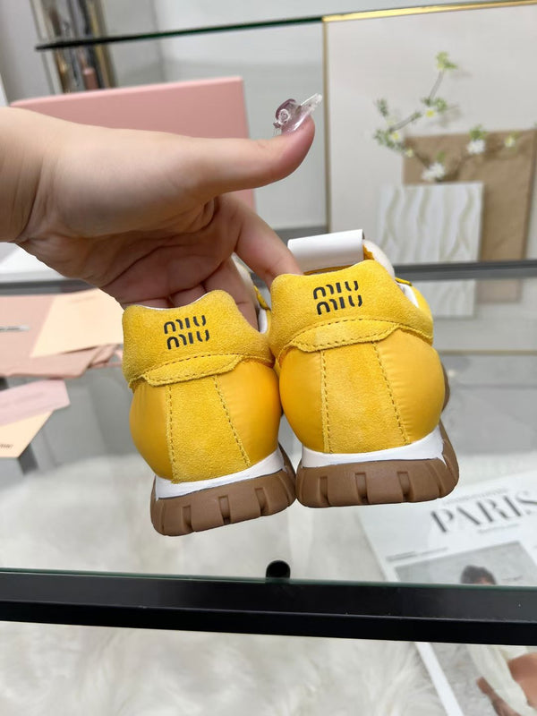 Miu TYRE Sneakers with Decorative Buckle Yellow Suede Technical Fabric 456335