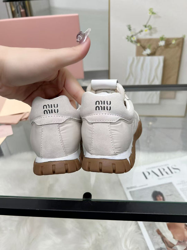 Miu TYRE Sneakers with Decorative Buckle White Suede Technical Fabric 456337
