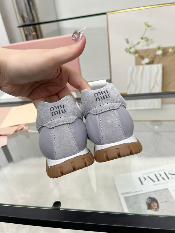 Miu TYRE Sneakers with Decorative Buckle Grey Suede Technical Fabric 456338