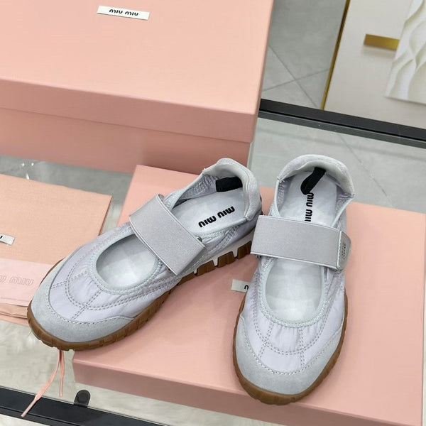 Miu Tyre Ballerina Shoes Grey Suede Fabric 456342