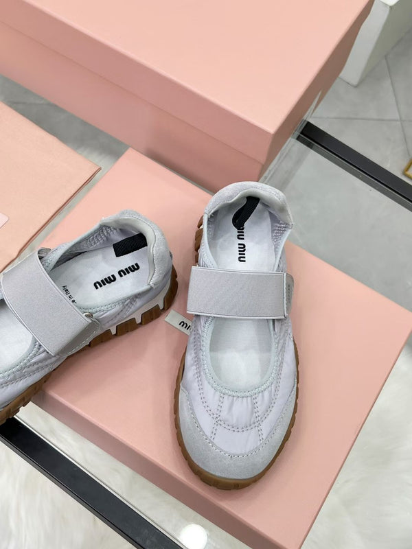 Miu Tyre Ballerina Shoes Grey Suede Fabric 456342