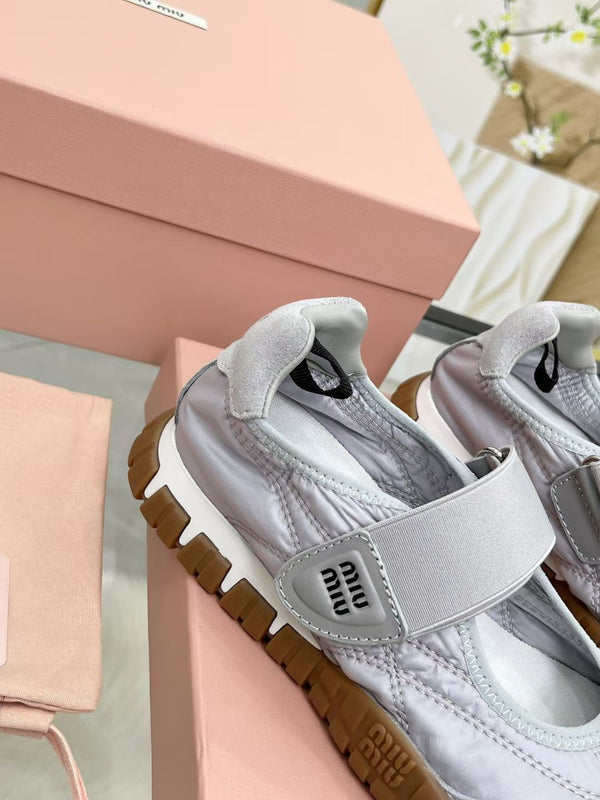 Miu Tyre Ballerina Shoes Grey Suede Fabric 456342