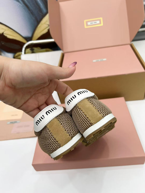 Miu Plume Sneakers Yellow-Brown Suede Lace 456346