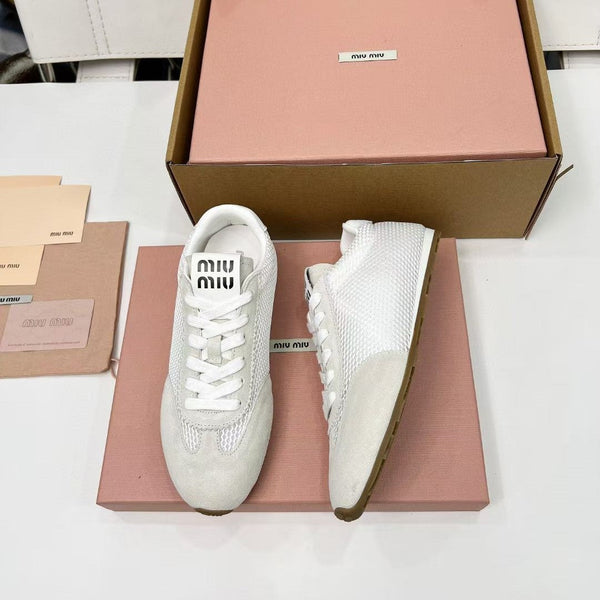 Miu Plume Sneakers White Suede Lace 456347