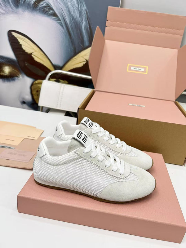 Miu Plume Sneakers White Suede Lace 456347