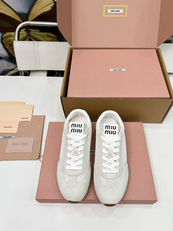 Miu Plume Sneakers White Suede Lace 456347