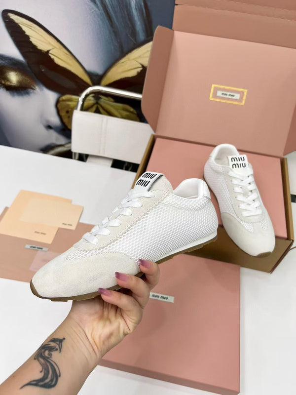 Miu Plume Sneakers White Suede Lace 456347