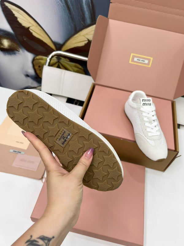 Miu Plume Sneakers White Suede Lace 456347