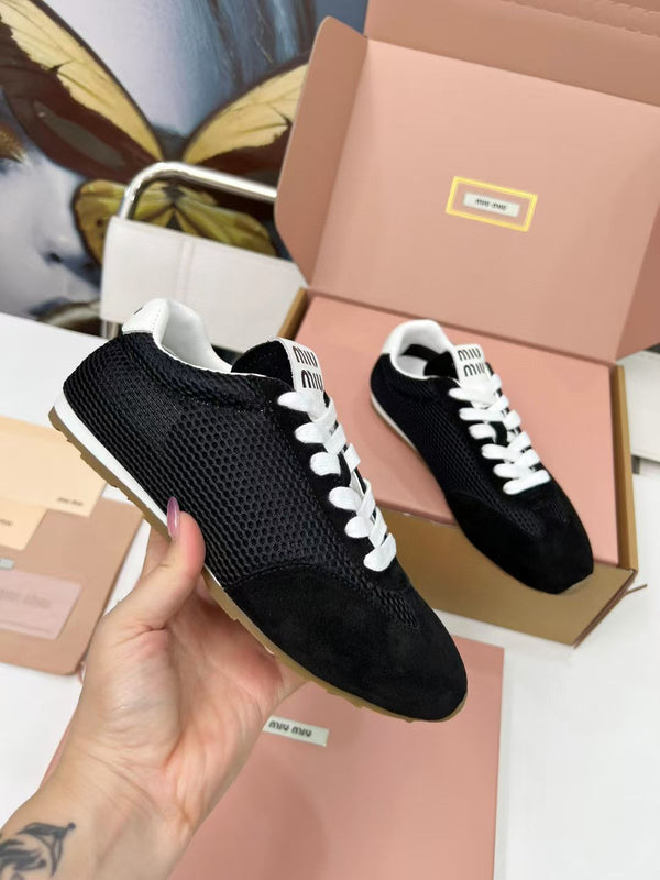 Miu Plume Sneakers Black Suede Lace 456348