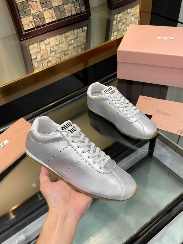 Miu Plume Sneakers Sliver Cowhide 456350