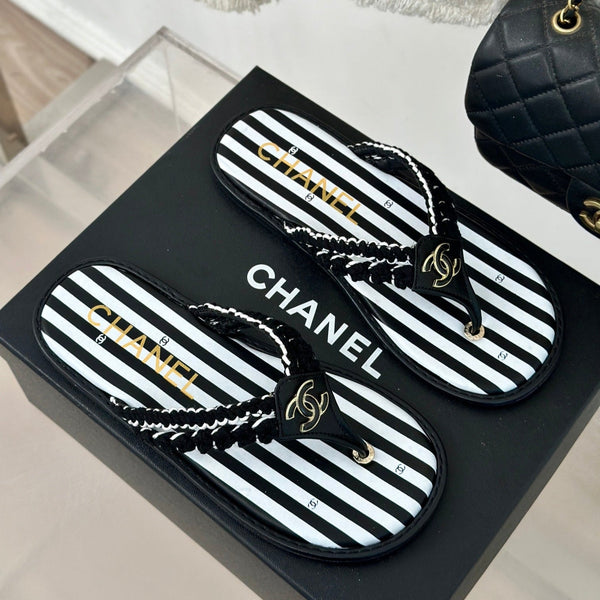 CC 25 Thong Sandal Braided Striped Black White