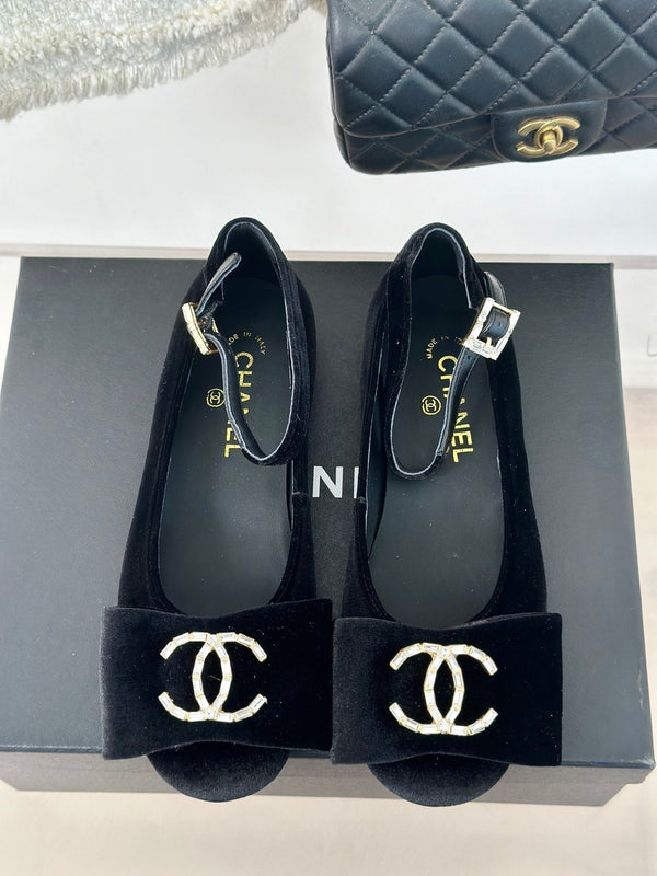 CC Mary Jane Black Velvet Lambskin Lining