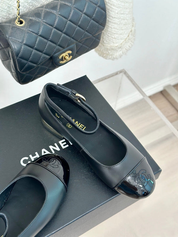 CC Mary Jane Plain Black Round Nose Lambskin