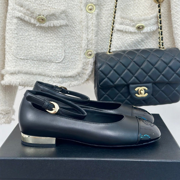 CC Mary Jane Plain Black Round Nose Lambskin