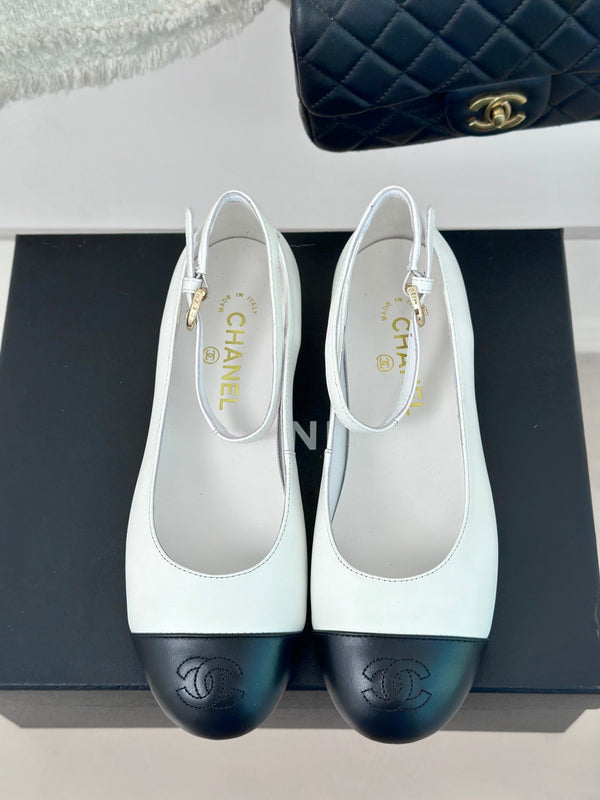 CC Mary Jane White Round Nose Lambskin