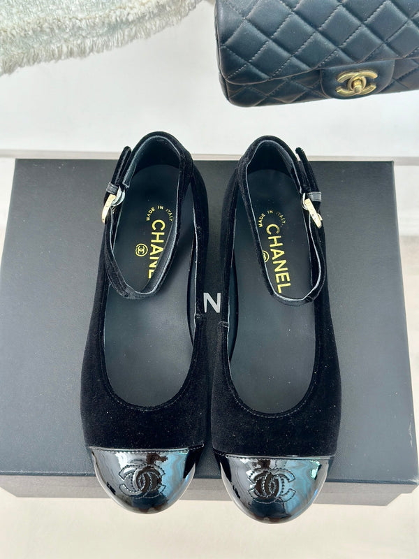 CC Mary Jane Plain Black Round Nose Suede And Lambskin