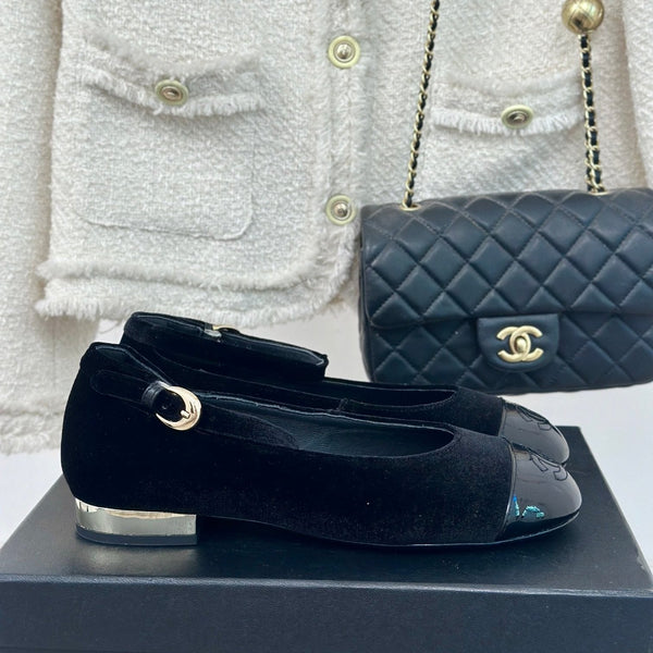 CC Mary Jane Plain Black Round Nose Suede And Lambskin