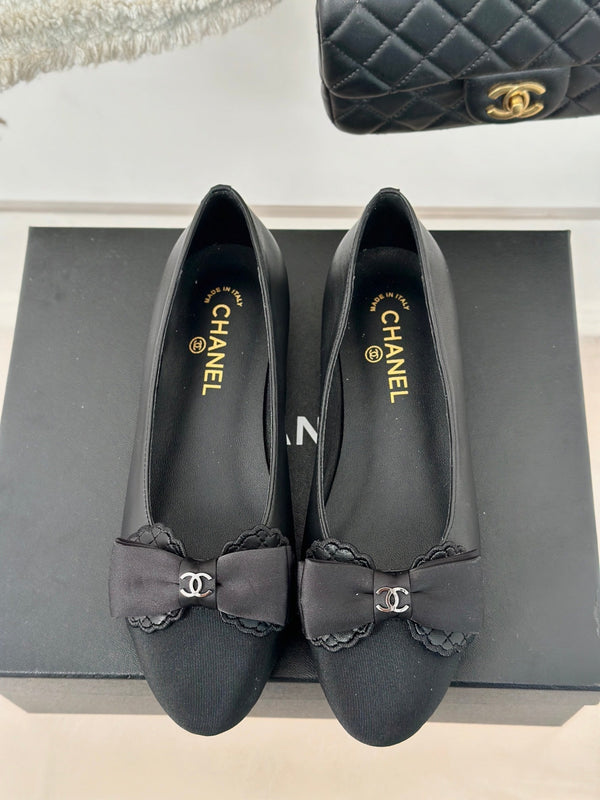 CC Ballet Flats Black With Bow Lambskin
