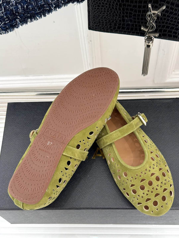 Alaia Women's Ballet Flat Avocado Green Suede 293223