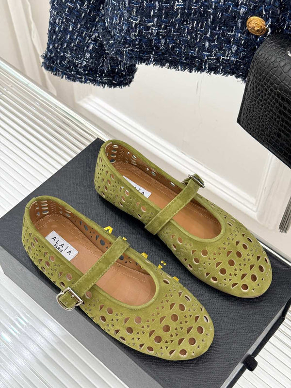 Alaia Women's Ballet Flat Avocado Green Suede 293223