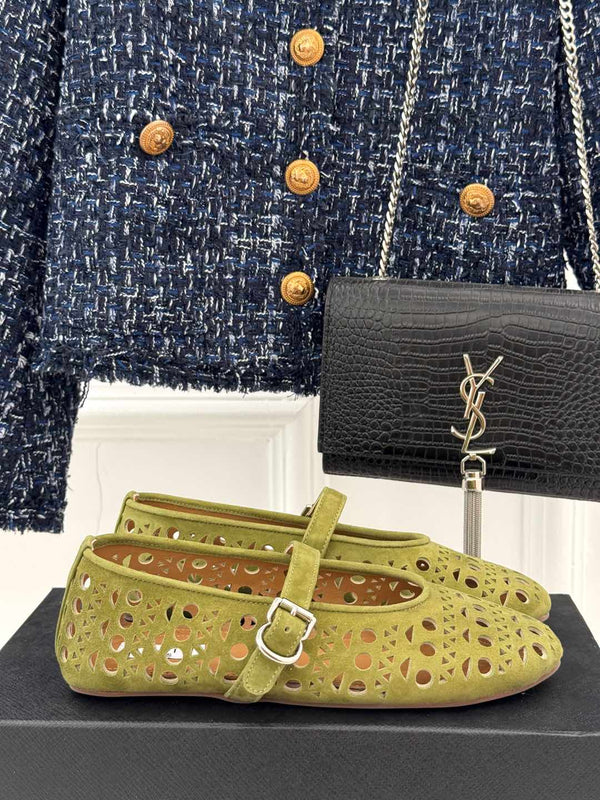 Alaia Women's Ballet Flat Avocado Green Suede 293223