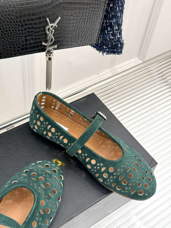 Alaia Women's Ballet Flat Emerald Green Suede 293226