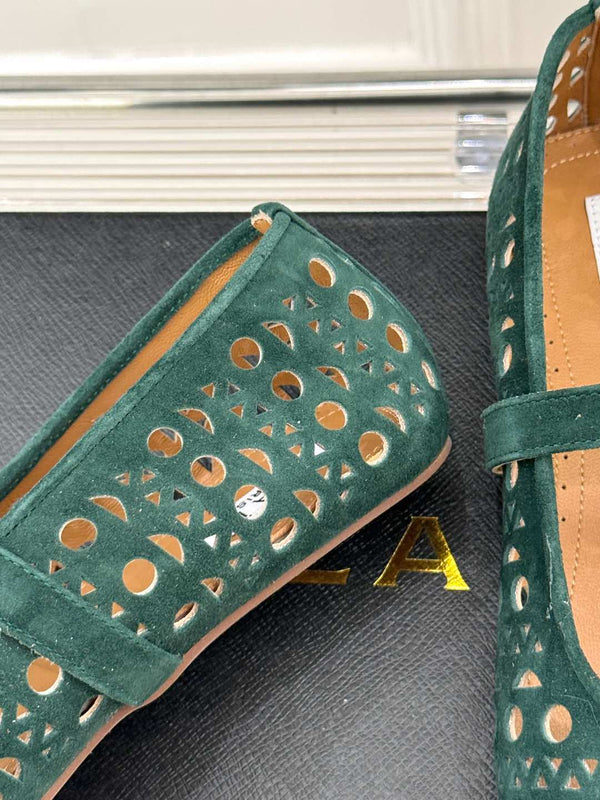 Alaia Women's Ballet Flat Emerald Green Suede 293226