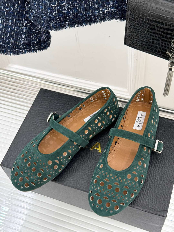 Alaia Women's Ballet Flat Emerald Green Suede 293226