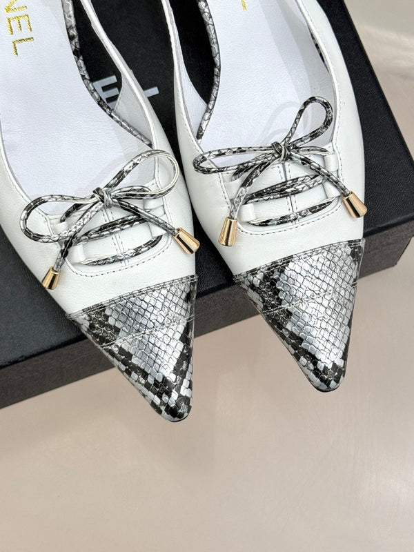 CC 25C Bowknot Slingback Sandal 60mm White Sheepskin Mix Python Pattern 265652
