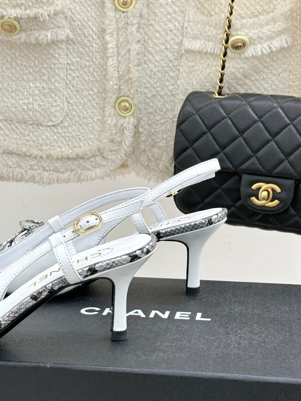 CC 25C Bowknot Slingback Sandal 60mm White Sheepskin Mix Python Pattern 265652