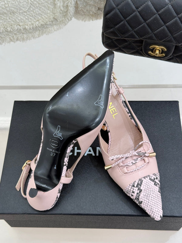 CC 25C Bowknot Slingback Sandal 60mm Light Pink Sheepskin Mix Python Pattern 265654