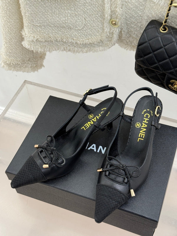 CC 25C Bowknot Slingback Sandal 60mm Black Sheepskin Black Grosgrain 265655