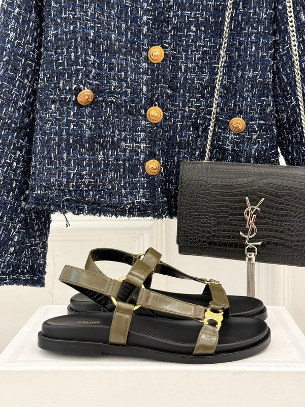 CELINE Maud Sandal Moss Green Leather 285902