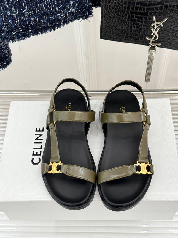 CELINE Maud Sandal Moss Green Leather 285902