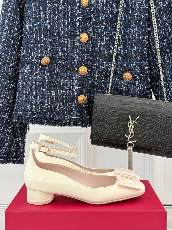 Viv Square Buckle Mary Jane Milky White Fetal Cowhide 286707