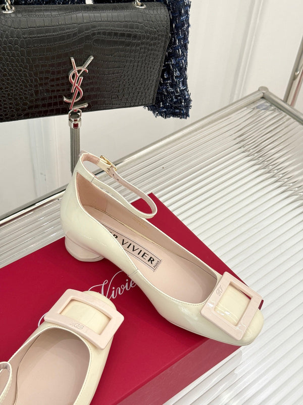 Viv Square Buckle Mary Jane Milky White Fetal Cowhide 286707