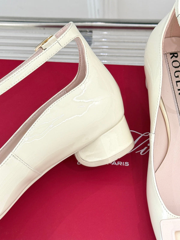 Viv Square Buckle Mary Jane Milky White Fetal Cowhide 286707