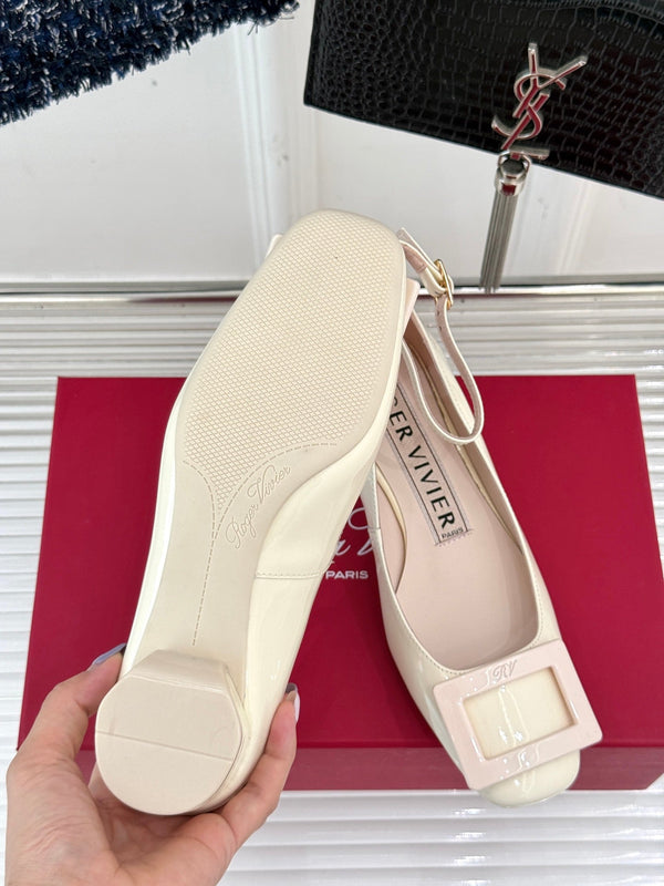 Viv Square Buckle Mary Jane Milky White Fetal Cowhide 286707