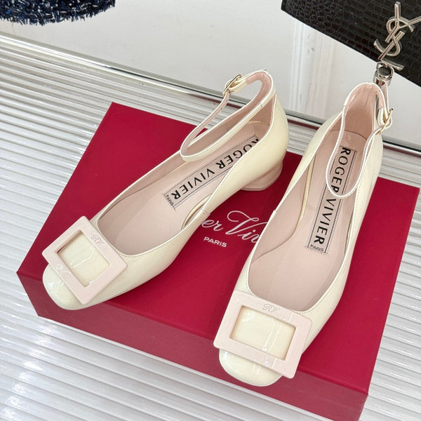 Viv Square Buckle Mary Jane Milky White Fetal Cowhide 286707