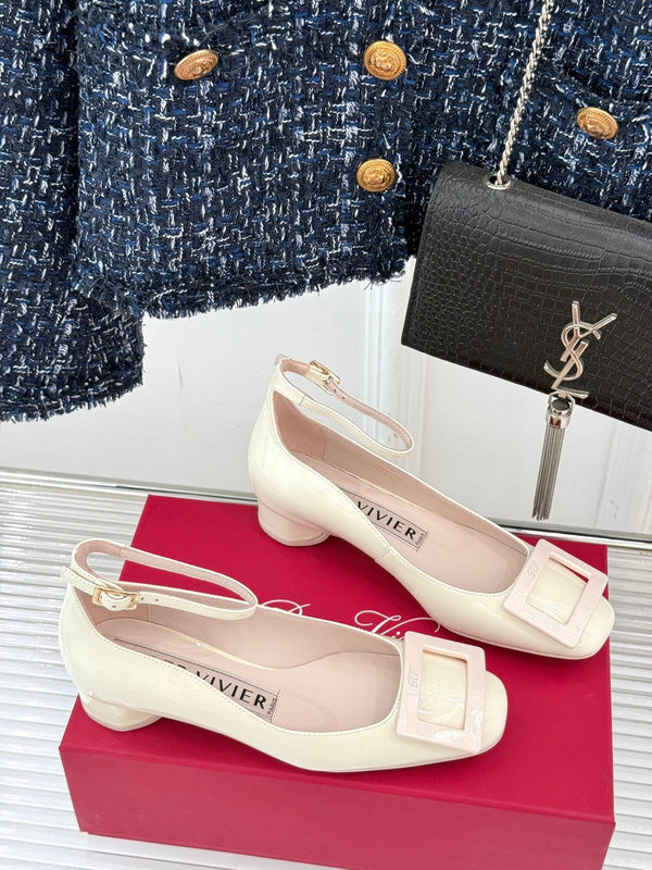 Viv Square Buckle Mary Jane Milky White Fetal Cowhide 286707