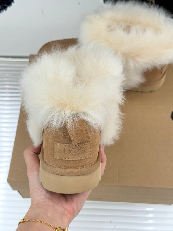 UGG Classic Ultra Mini Chalet Boots Warm Brown Suede Sheepskin Cuff 517488