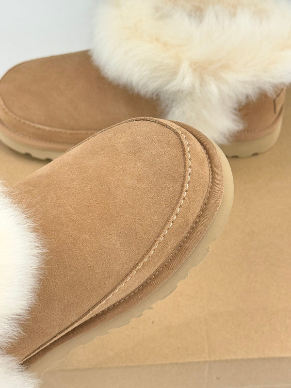 UGG Classic Ultra Mini Chalet Boots Warm Brown Suede Sheepskin Cuff 517488