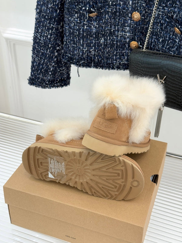UGG Classic Ultra Mini Chalet Boots Warm Brown Suede Sheepskin Cuff 517488