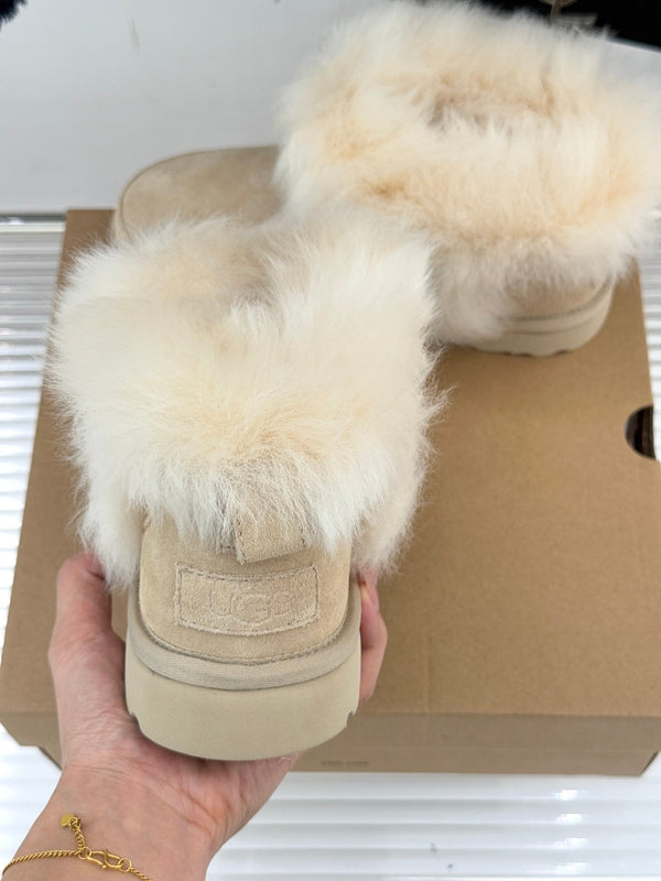 UGG Classic Ultra Mini Chalet Boots Muted Beige Suede Sheepskin Cuff 517489