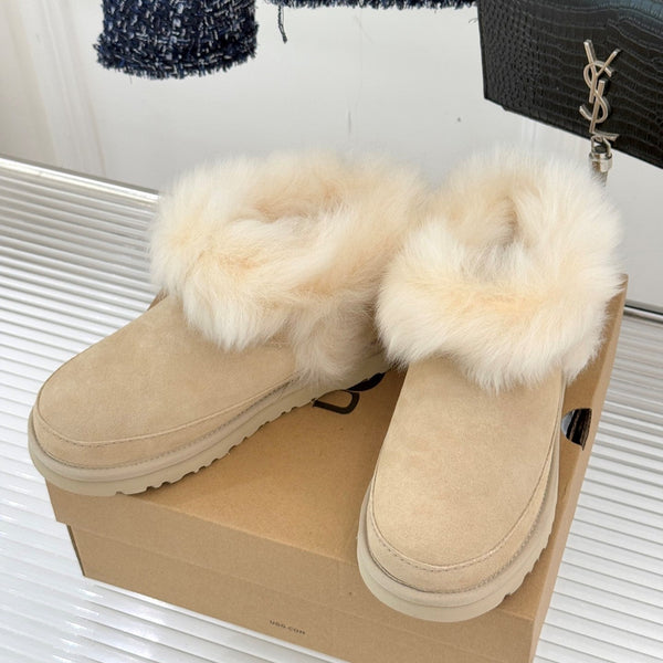 UGG Classic Ultra Mini Chalet Boots Muted Beige Suede Sheepskin Cuff 517489